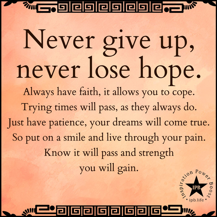 Never Give Up, Never Lose Hope