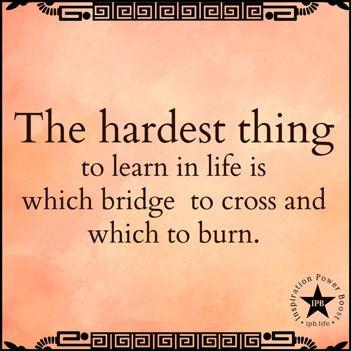 The Hardest Thing To Learn In Life Is Which Bridge To Cross And Which To Burn